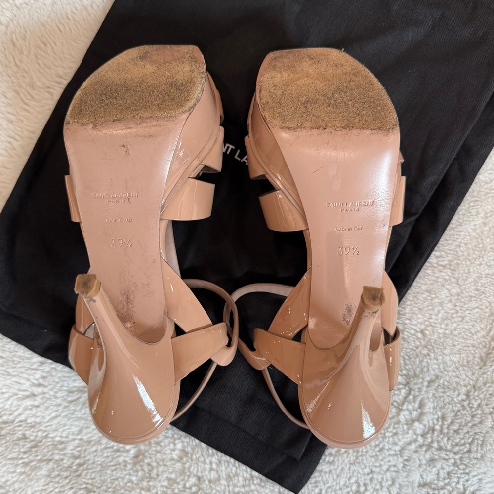 Saint Laurent | Nude Patent Leather Tribute Platform Sandals - Picture 12 of 16